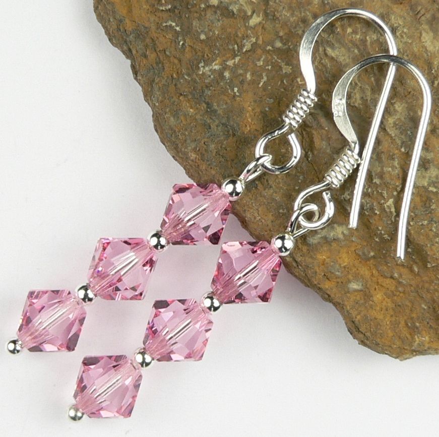 Earrings made with pink Light Rose Swarovski Elements