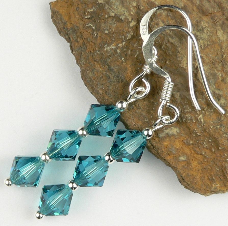 Earrings made with blue Indicolite Swarovski Elements