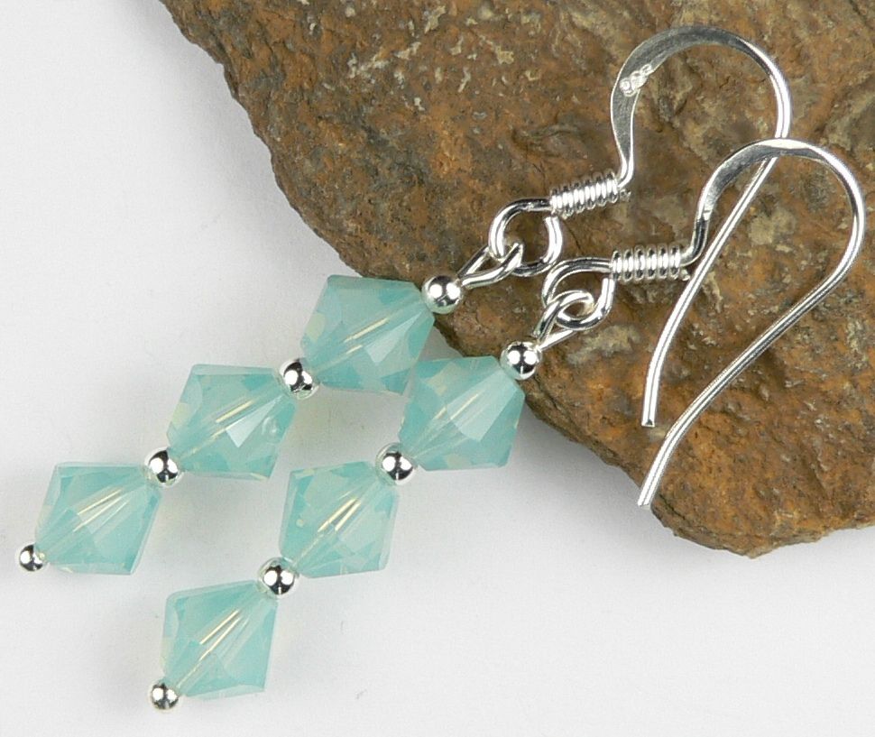 Earrings made with green blue Pacific Opal Swarovski Elements