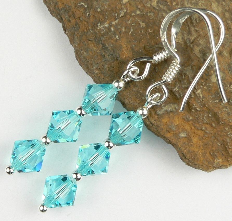 Sterling silver earrings made with 6mm bicone Swarovski Elements in a gift box - Light Turquoise