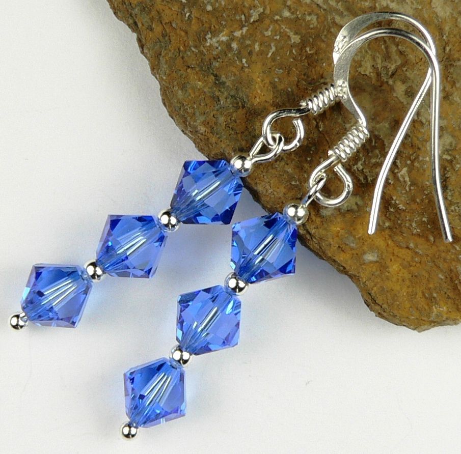 Earrings made with blue Sapphire Swarovski Elements