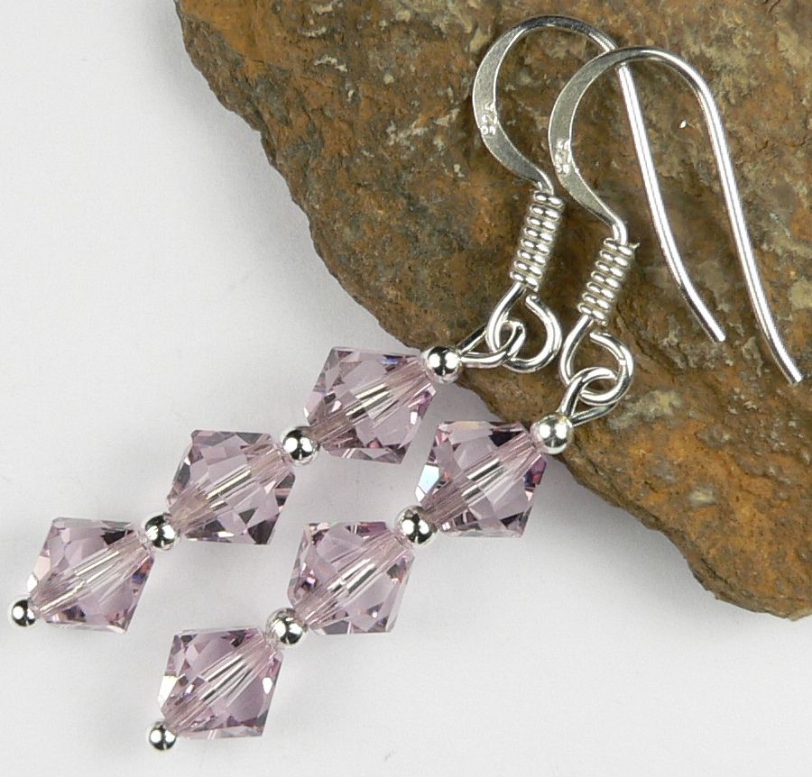 Sterling silver earrings made with 6mm bicone Swarovski Elements in a gift box - Light Amethyst (purple)