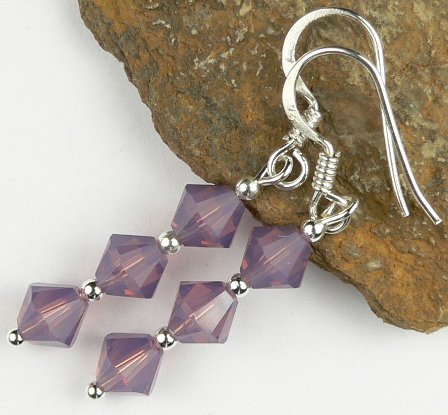 Sterling silver earrings made with 6mm bicone Swarovski Elements in a gift box - Cyclamen Opal