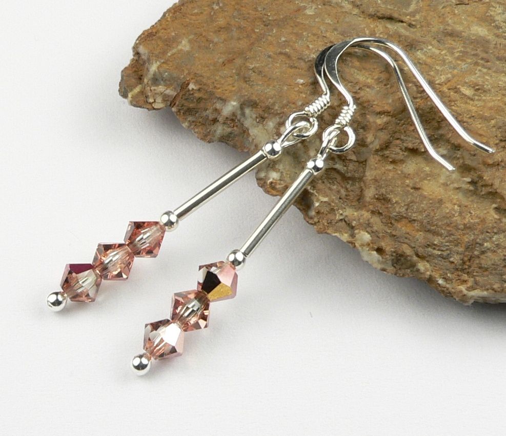 Sterling silver bicone Preciosa crystal earrings, in a gift box - glass beads 4mm (+/-) in Capri Gold