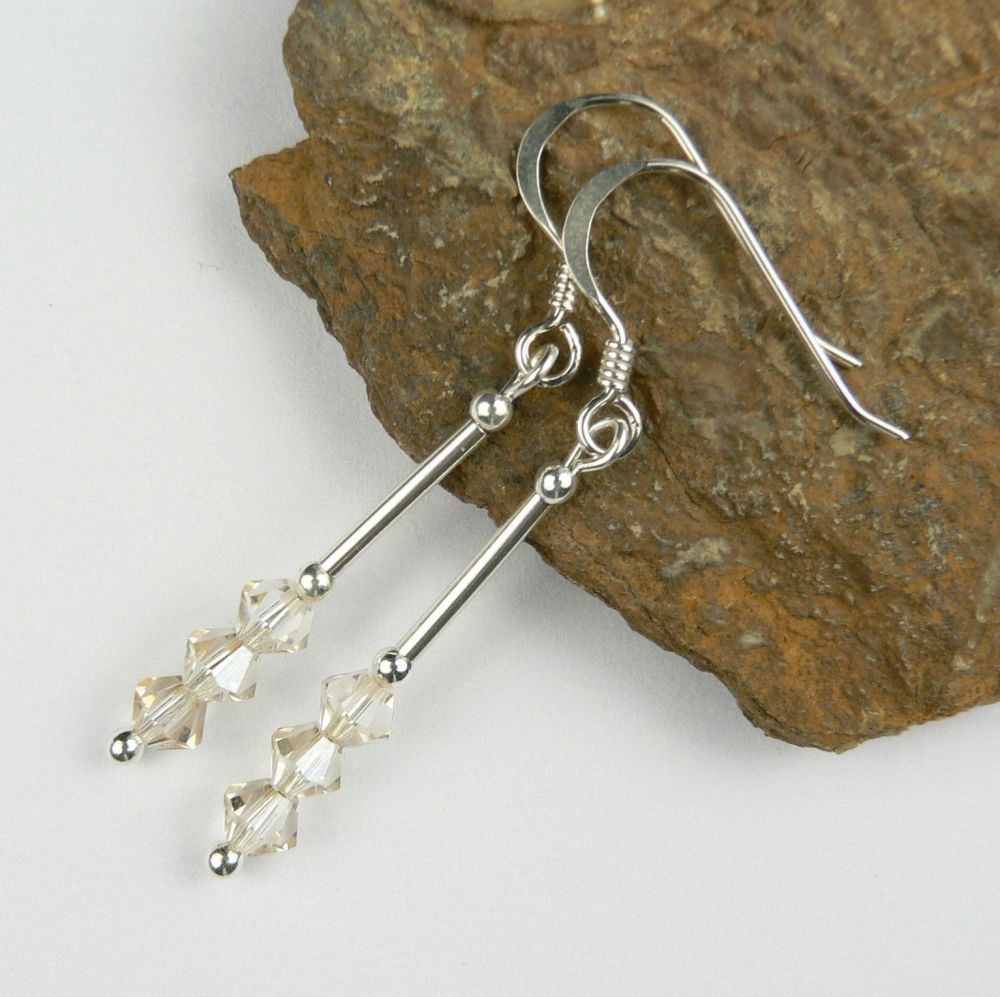 Sterling silver bicone Preciosa crystal earrings, in a gift box - glass beads 4mm (+/-) in Honey