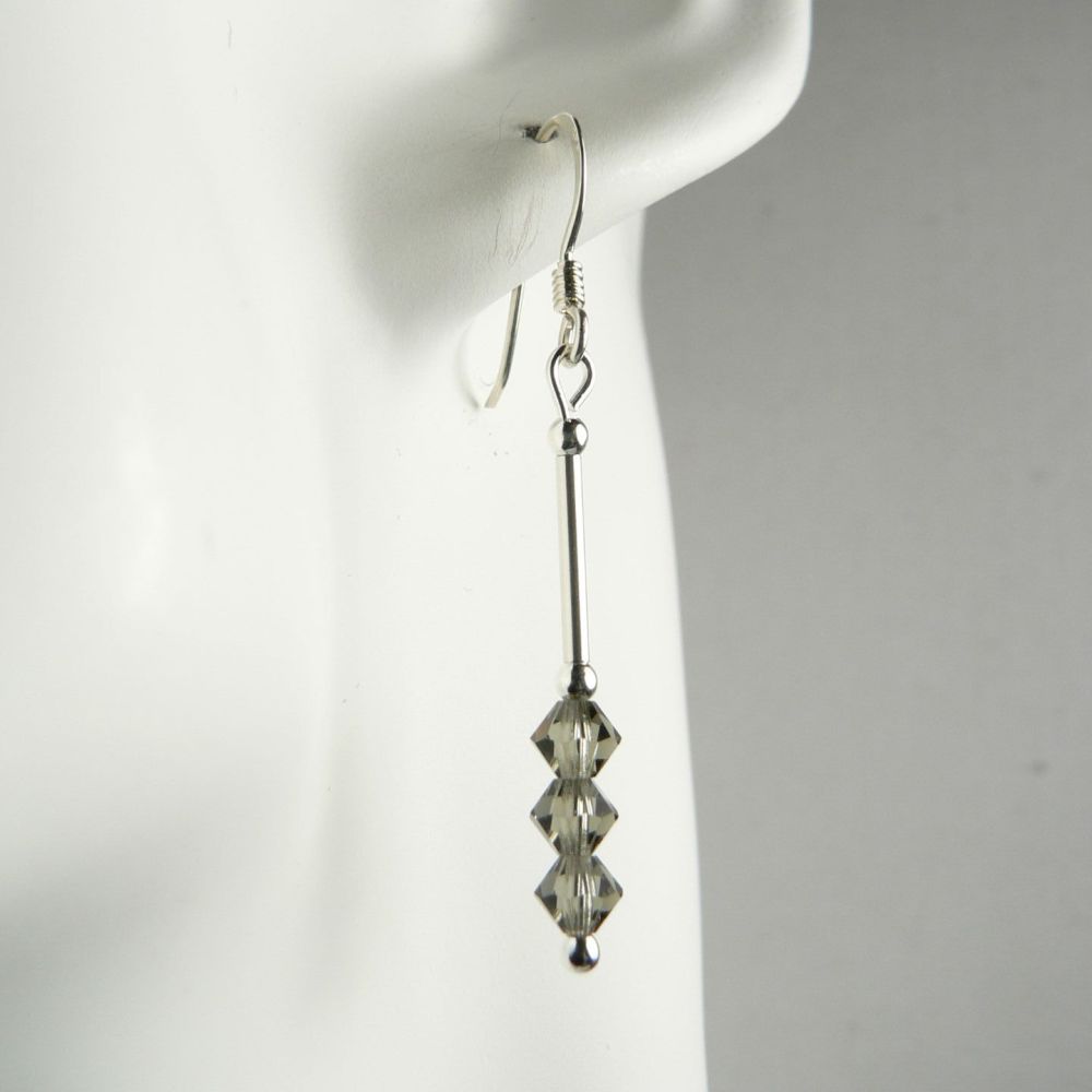 Sterling silver bicone Preciosa crystal earrings, in a gift box - glass beads 4mm (+/-) in Black Diamond