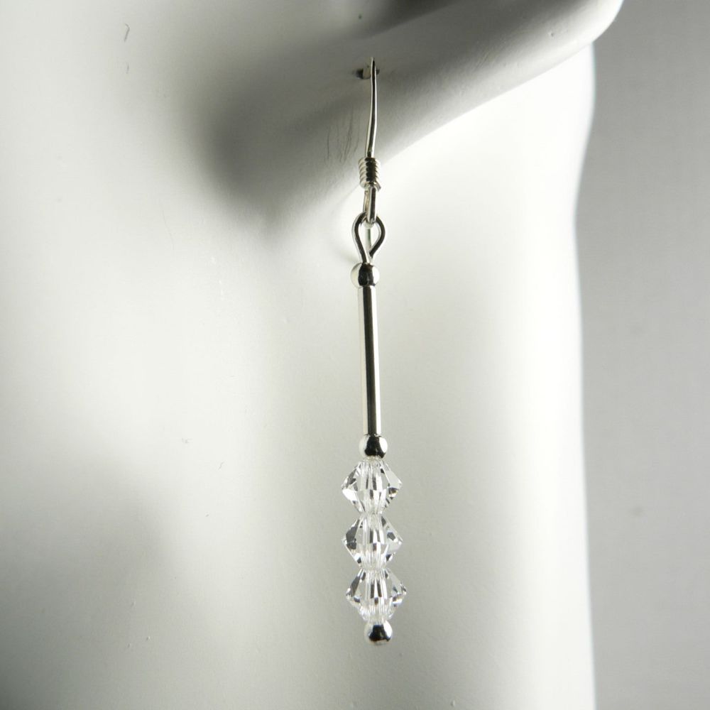 Sterling silver bicone Preciosa crystal earrings, in a gift box - glass beads 4mm (+/-) in Crystal