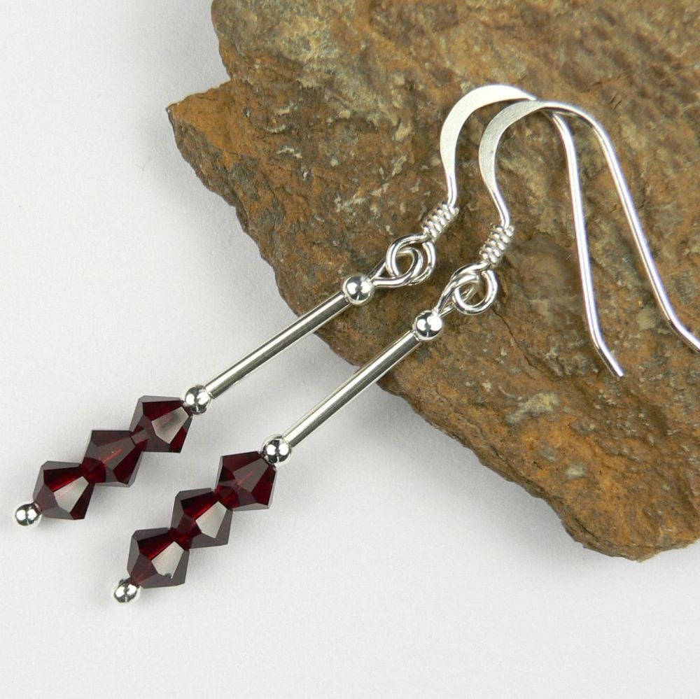 Sterling silver bicone Preciosa crystal earrings, in a gift box - glass beads 4mm (+/-) in Siam