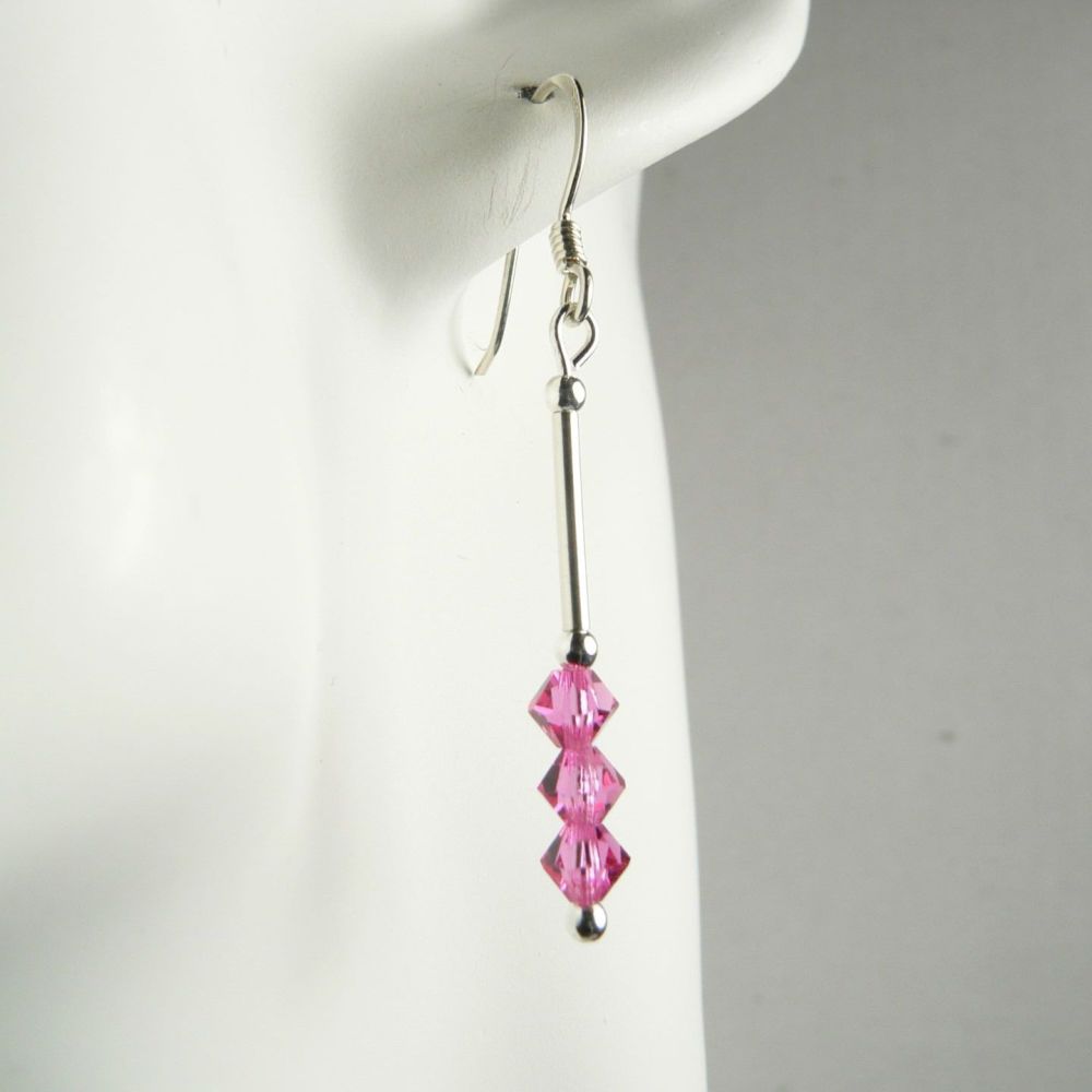 Sterling silver bicone Preciosa crystal earrings, in a gift box - glass beads 4mm (+/-) in Rose