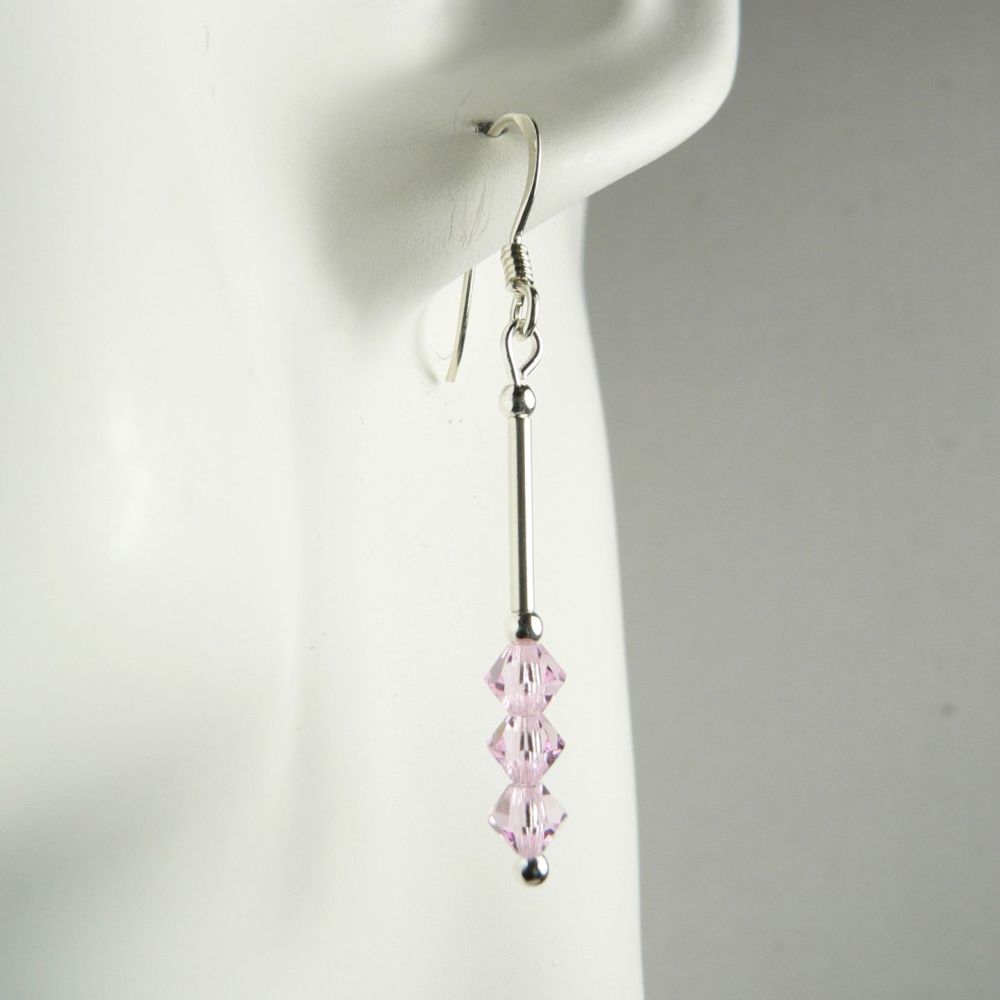 Sterling silver bicone Preciosa crystal earrings, in a gift box - glass beads 4mm (+/-) in Pink Sapphire