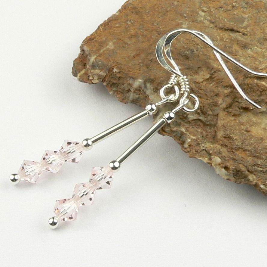 Sterling silver bicone Preciosa crystal earrings, in a gift box - glass beads 4mm (+/-) in Light Rose