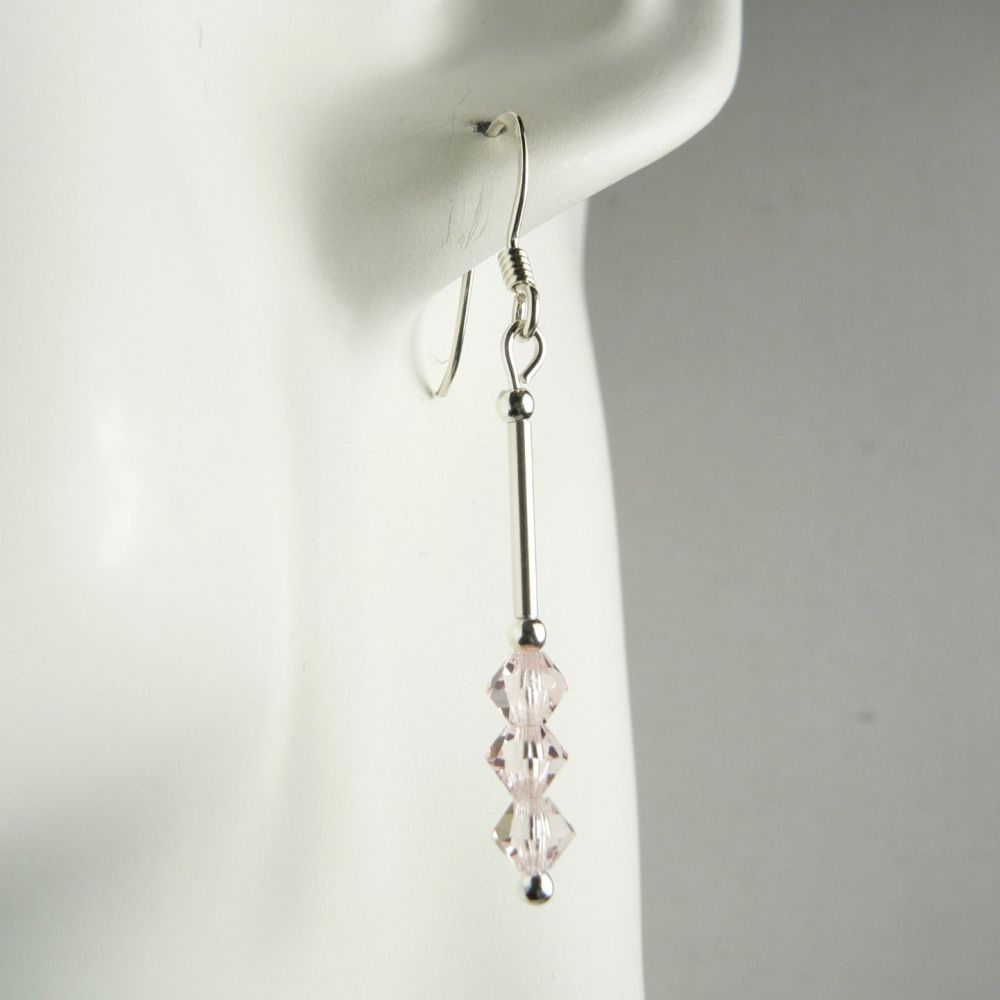 Sterling silver bicone Preciosa crystal earrings, in a gift box - glass beads 4mm (+/-) in Light Rose