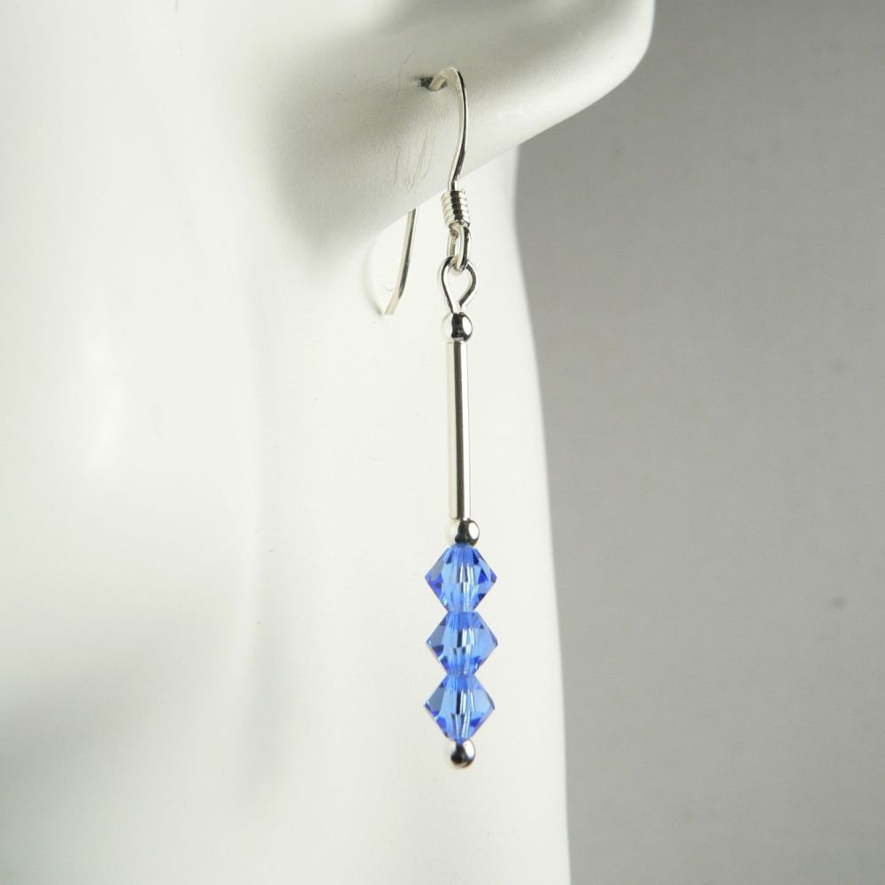 Sterling silver bicone Preciosa crystal earrings, in a gift box - glass beads 4mm (+/-) in Sapphire