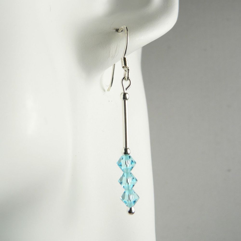 Sterling silver bicone Preciosa crystal earrings, in a gift box - glass beads 4mm (+/-) in Aqua Bohem