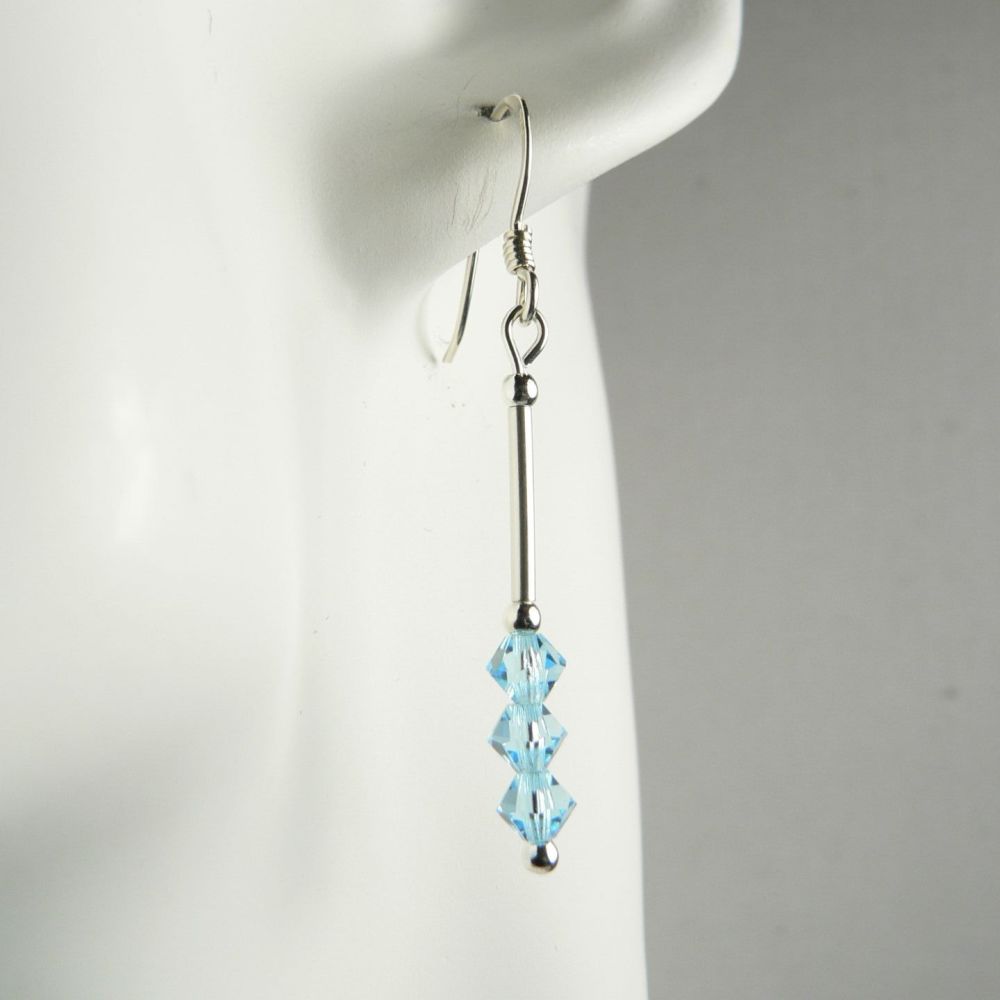 Sterling silver bicone Preciosa crystal earrings, in a gift box - glass beads 4mm (+/-) in Aqua