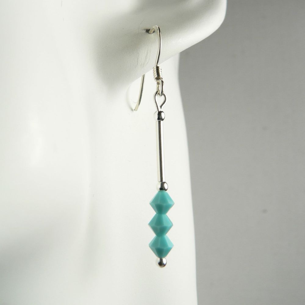 Sterling silver bicone Preciosa crystal earrings, in a gift box - glass beads 4mm (+/-) in Turquoise