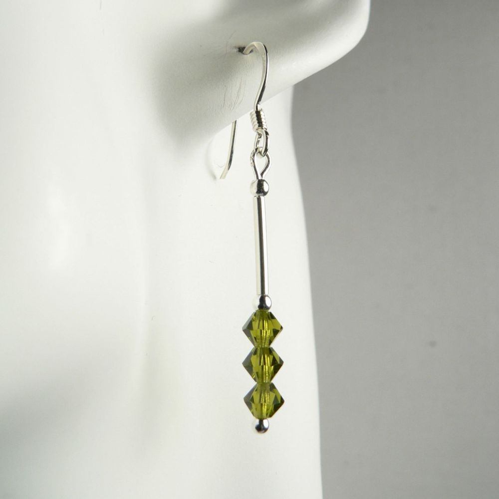 Sterling silver bicone Preciosa crystal earrings, in a gift box - glass beads 4mm (+/-) in Olivine