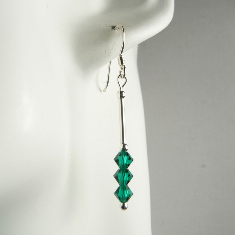 Sterling silver bicone Preciosa crystal earrings, in a gift box - glass beads 4mm (+/-) in Emerald