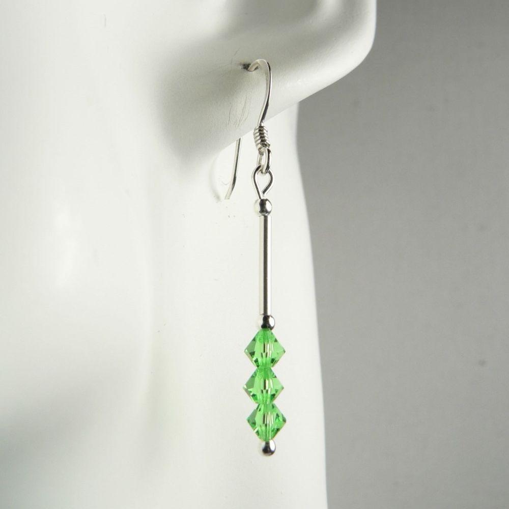 Sterling silver bicone Preciosa crystal earrings, in a gift box - glass beads 4mm (+/-) in Peridot