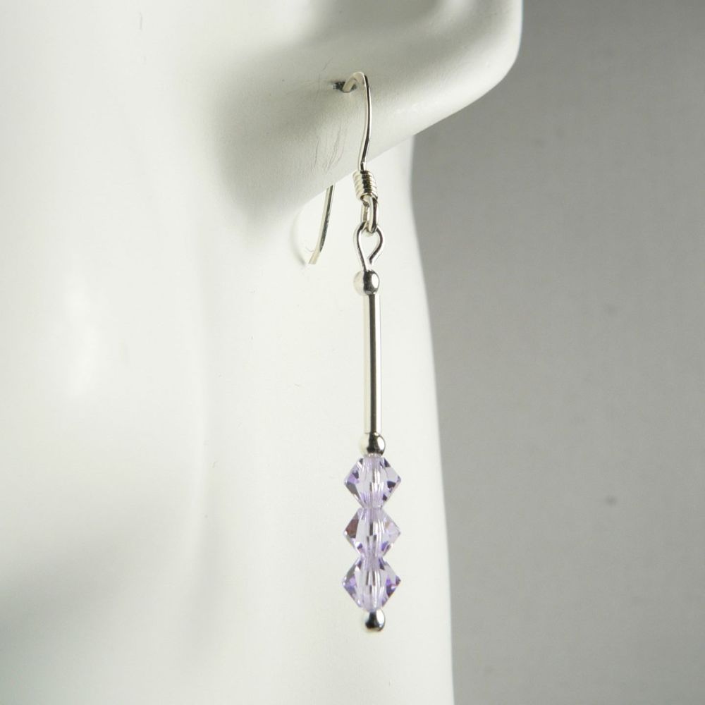 Sterling silver bicone Preciosa crystal earrings, in a gift box - glass beads 4mm (+/-) in Violet