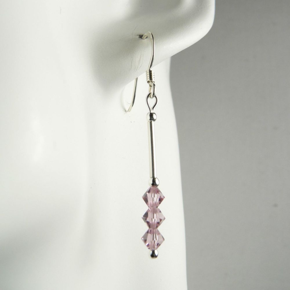 Sterling silver bicone Preciosa crystal earrings, in a gift box - glass beads 4mm (+/-) in Light Amethyst