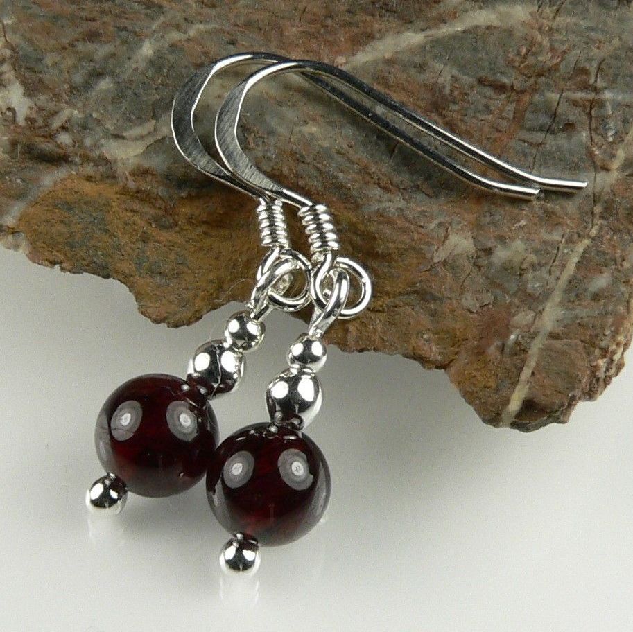 dark red Garnet semi precious stone earrings