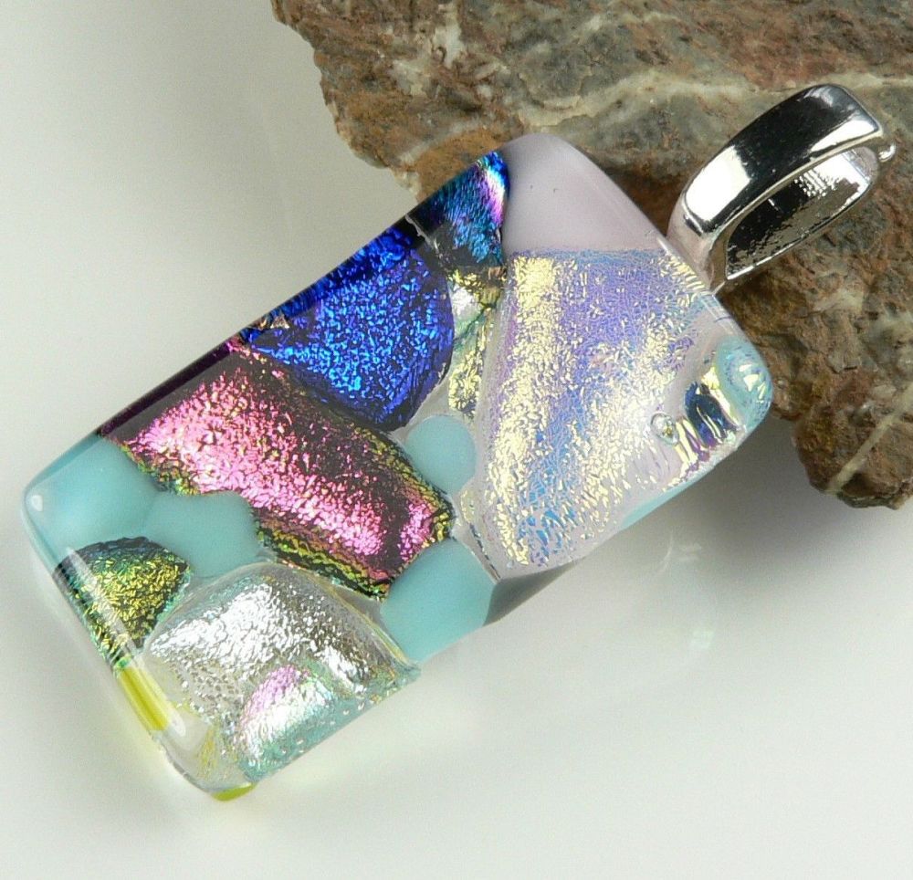 multi-coloured dichroic glass pendant