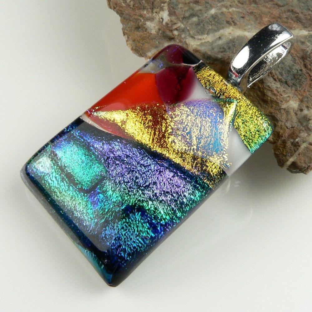 multi-coloured dichroic glass pendant