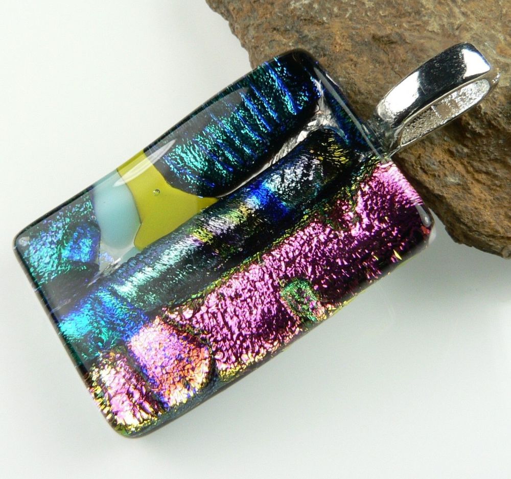 multi-coloured dichroic glass pendant