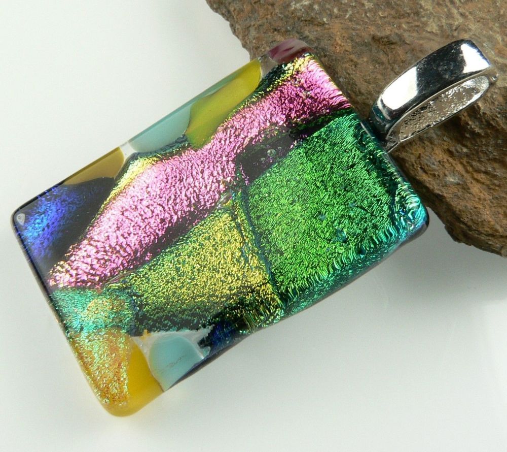 multi-coloured dichroic glass pendant