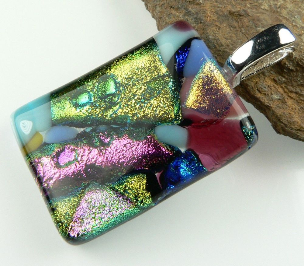 multi-coloured dichroic glass pendant