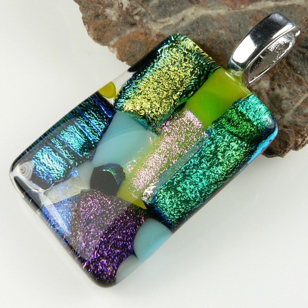 multi-coloured dichroic glass pendant