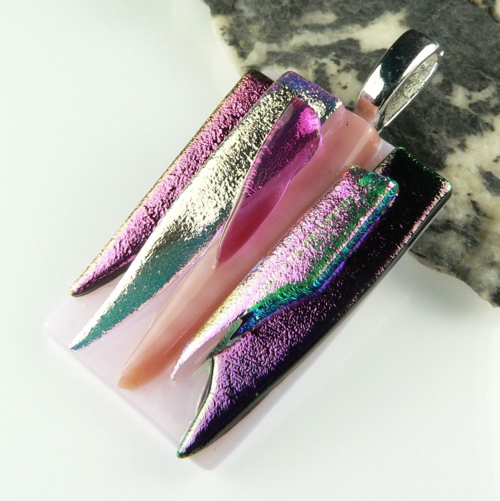 pink textured Dichroic glass pendant