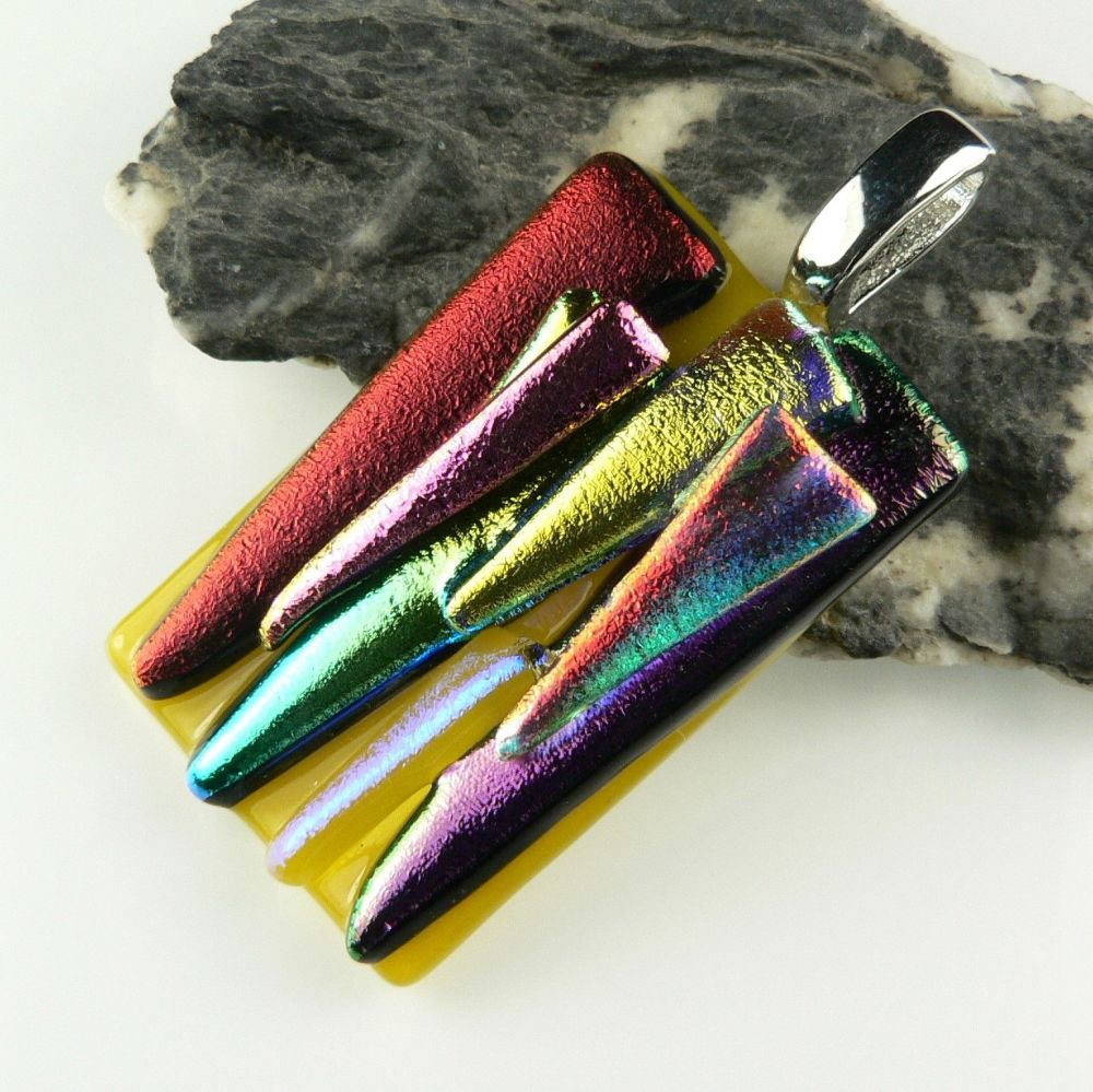 multi-coloured textured Dichroic glass pendant