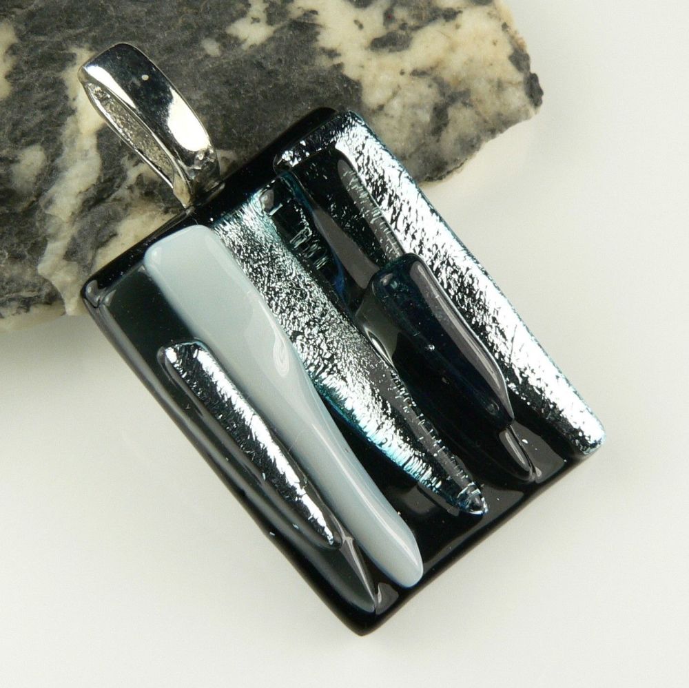 monochrome textured Dichroic glass pendant