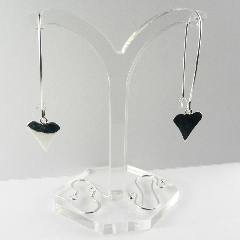 11mm quirky flat heart charm sterling silver earrings, on either kidney, french or fish wires, in a gift box