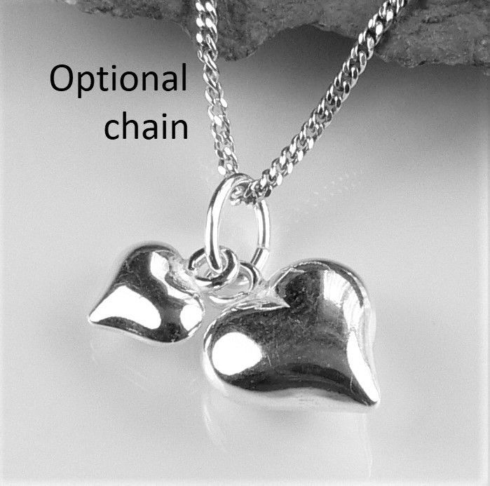 Sterling silver 9mm & 6mm puffed hearts pendant, with/out 16" or 18" fine curb chain, in a gift box