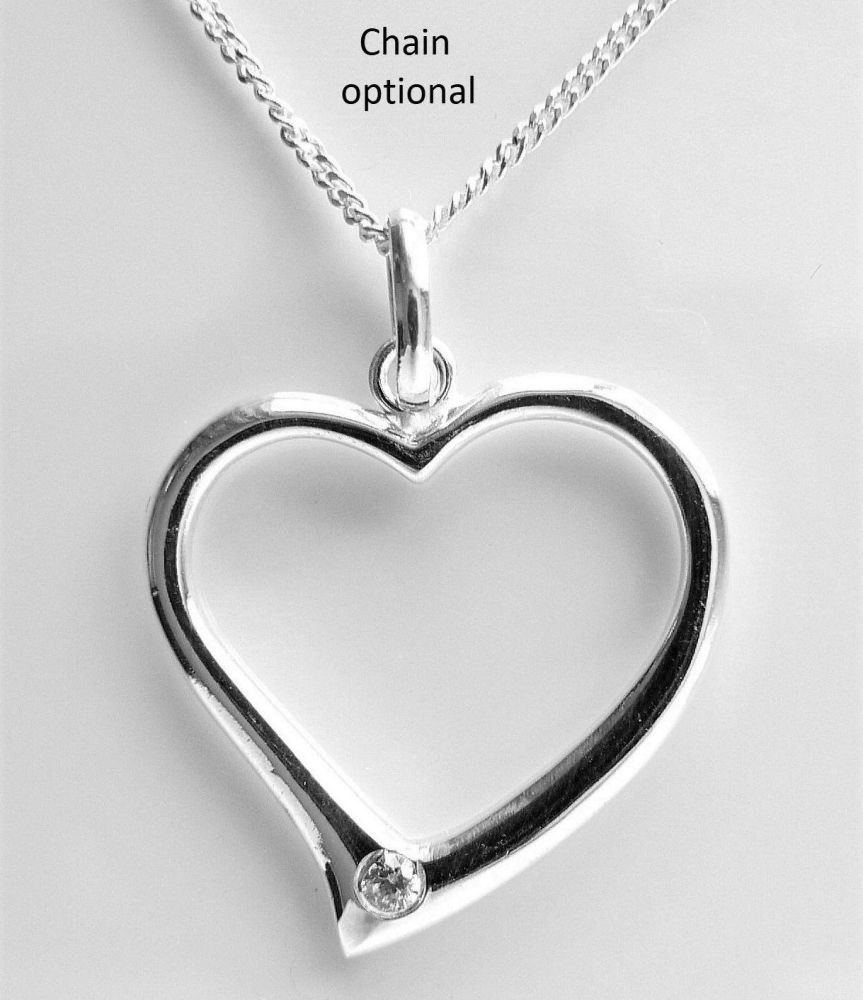 open heart with cubic zirconia pendant