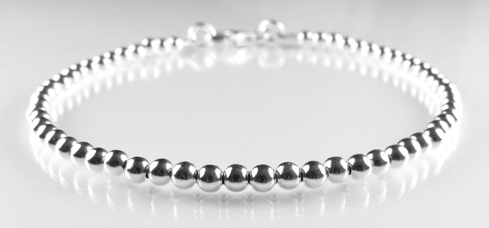 Sterling silver 3mm beaded bracelet with lobster clasp