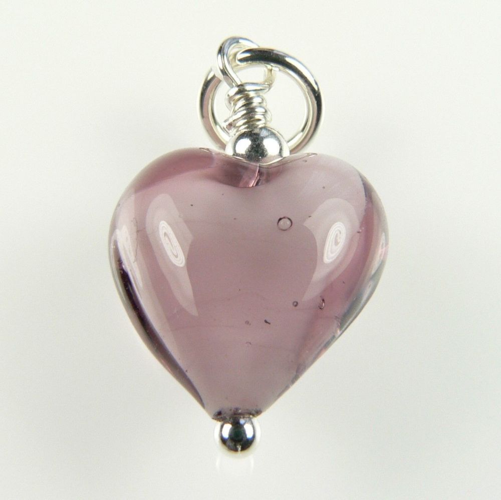 With/out chain, sterling silver & 12mm (+/-) Murano glass heart pendant, in a gift box (Light Amethyst White Core)