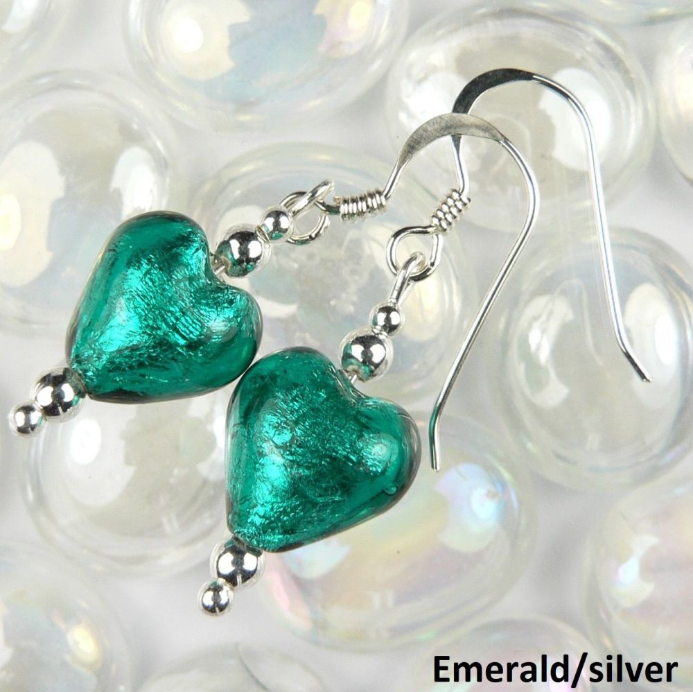 murano glass heart earrings