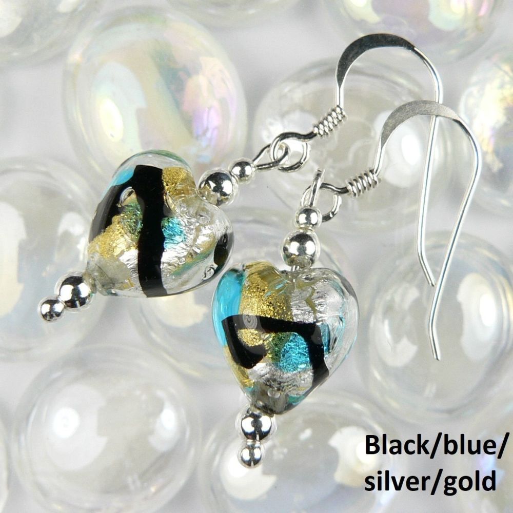 2 colour options - sterling silver & 10mm (+/-) Murano glass heart earrings in a gift box