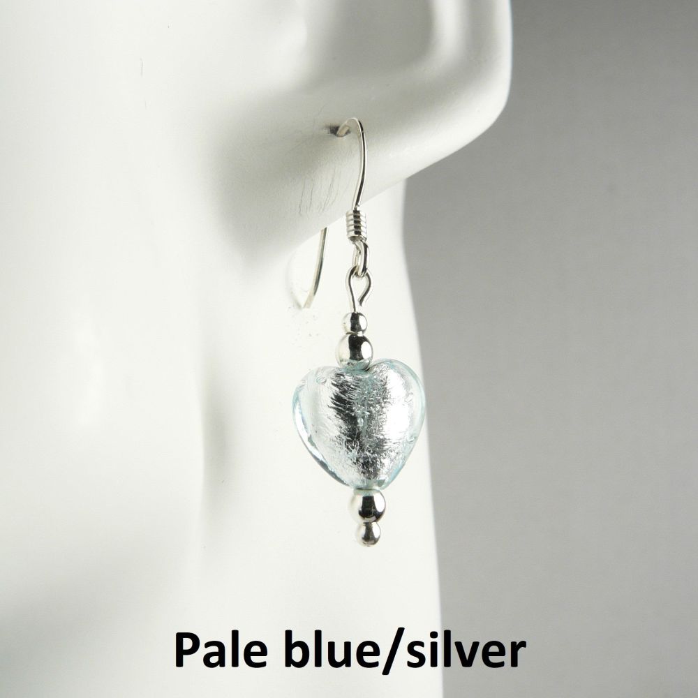 2 colour options - sterling silver & 10mm (+/-) Murano glass heart earrings in a gift box