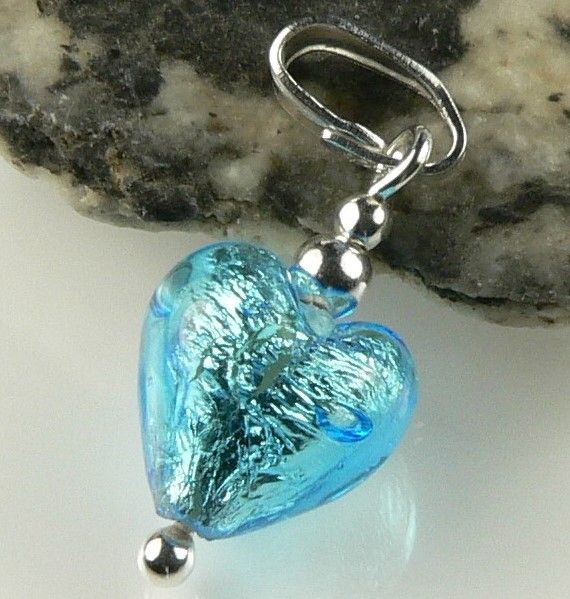 Sterling silver & 10mm (+/-) Murano glass heart pendant, with/out a chain, in a gift box (Aquamarine/Silver)