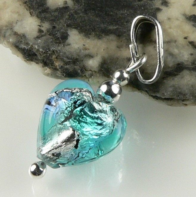 Sterling silver & 10mm (+/-) Murano glass heart pendant, with/out a chain, in a gift box (Blue/Silver/Black)