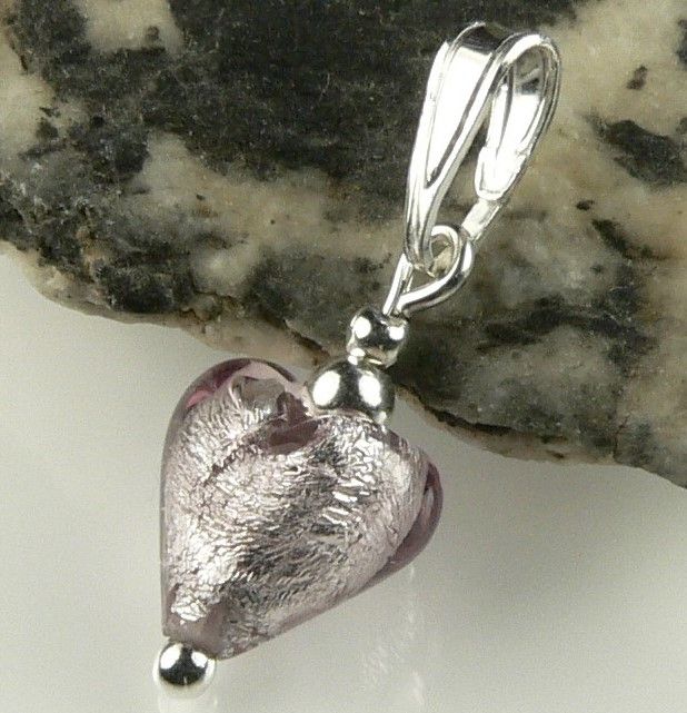 Sterling silver & 10mm (+/-) Murano glass heart pendant, with/out a chain, in a gift box (Pale Rose/Silver)