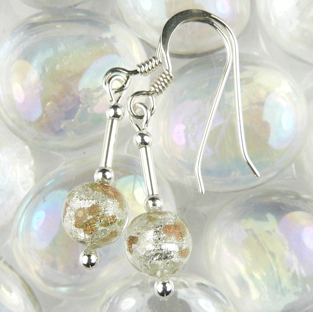 Sterling silver & 6mm (+/-) Murano glass drop earrings in a gift box (Silver/Gold)