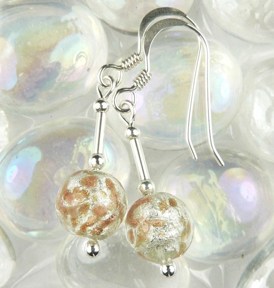 Sterling silver & 8mm (+/-) Murano glass drop earrings in a gift box (Silver/Gold)