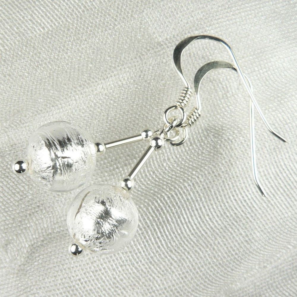 Sterling silver & 8mm (+/-) Murano glass drop earrings in a gift box (Crystal/Silver)