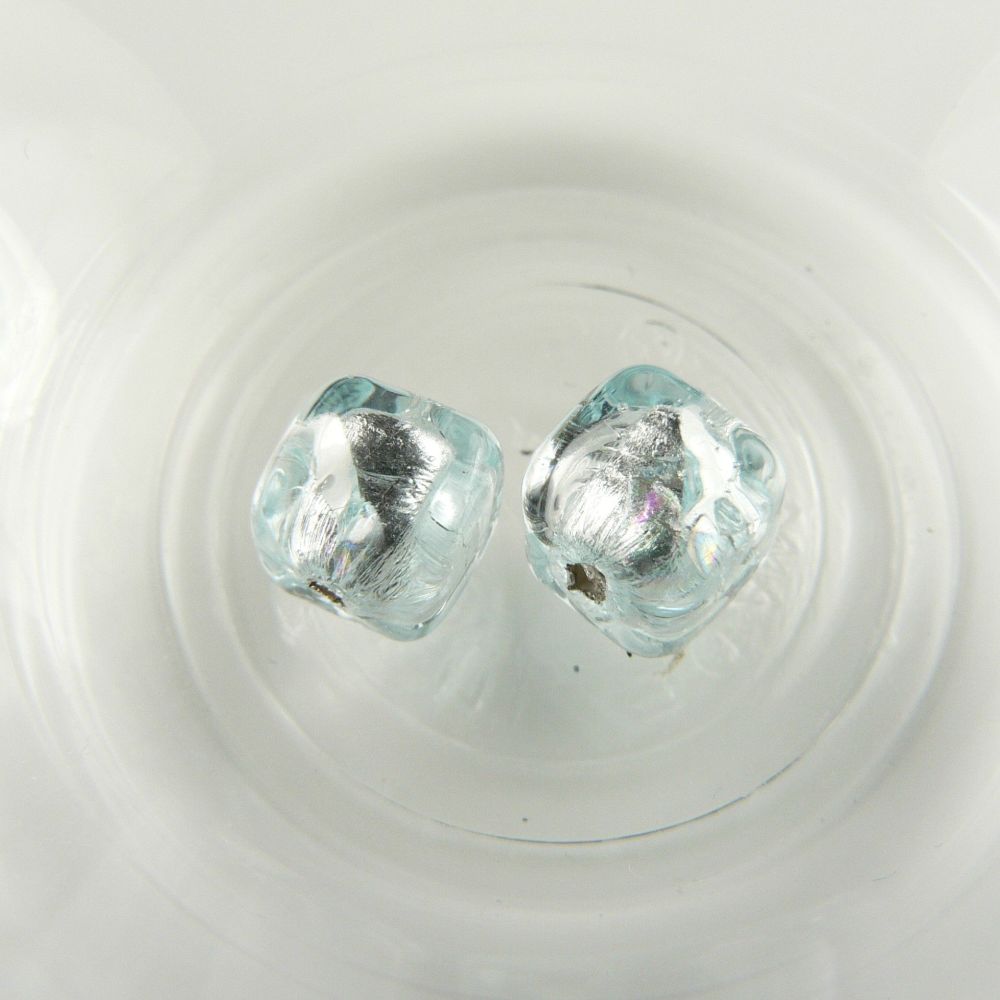 Sterling silver & 6mm (+/-) Murano glass cube earrings in a gift box (Pale Blue/Silver)